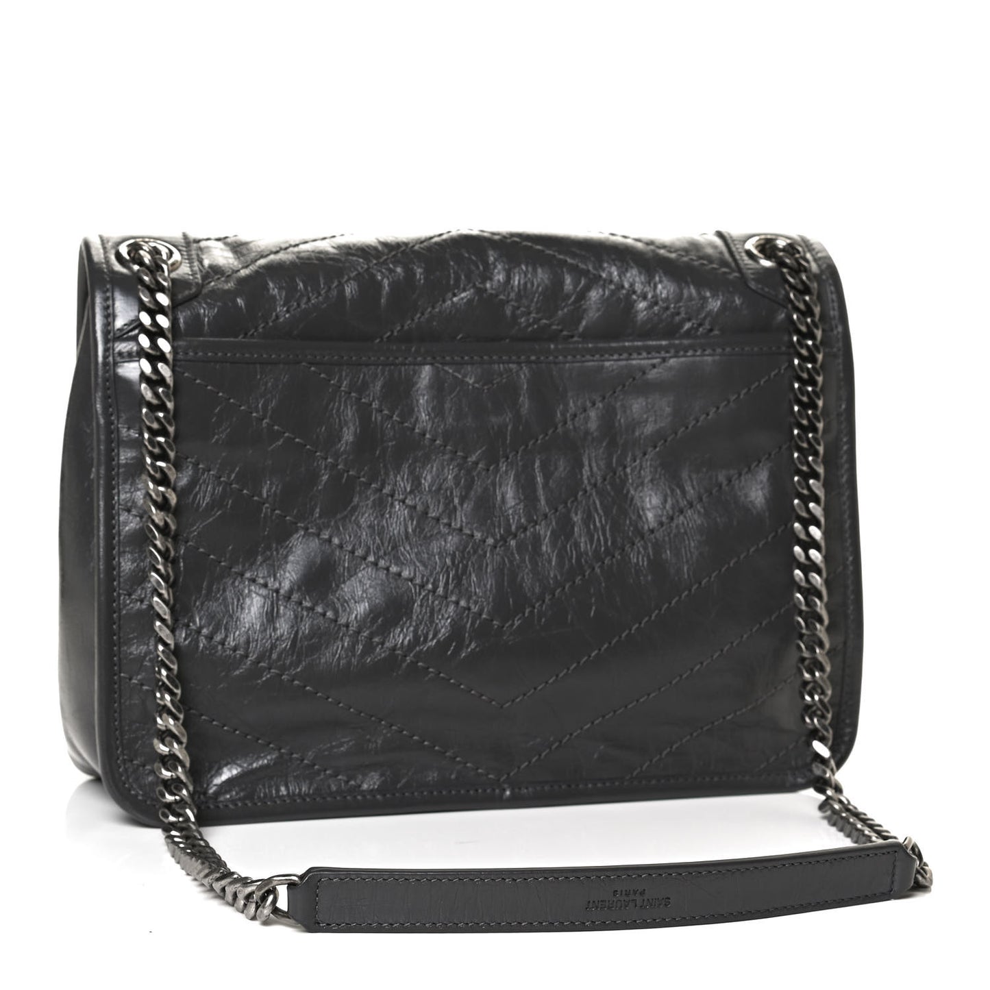 Crinkled Calfskin Matelasse Monogram Medium Niki Chain Satchel Storm