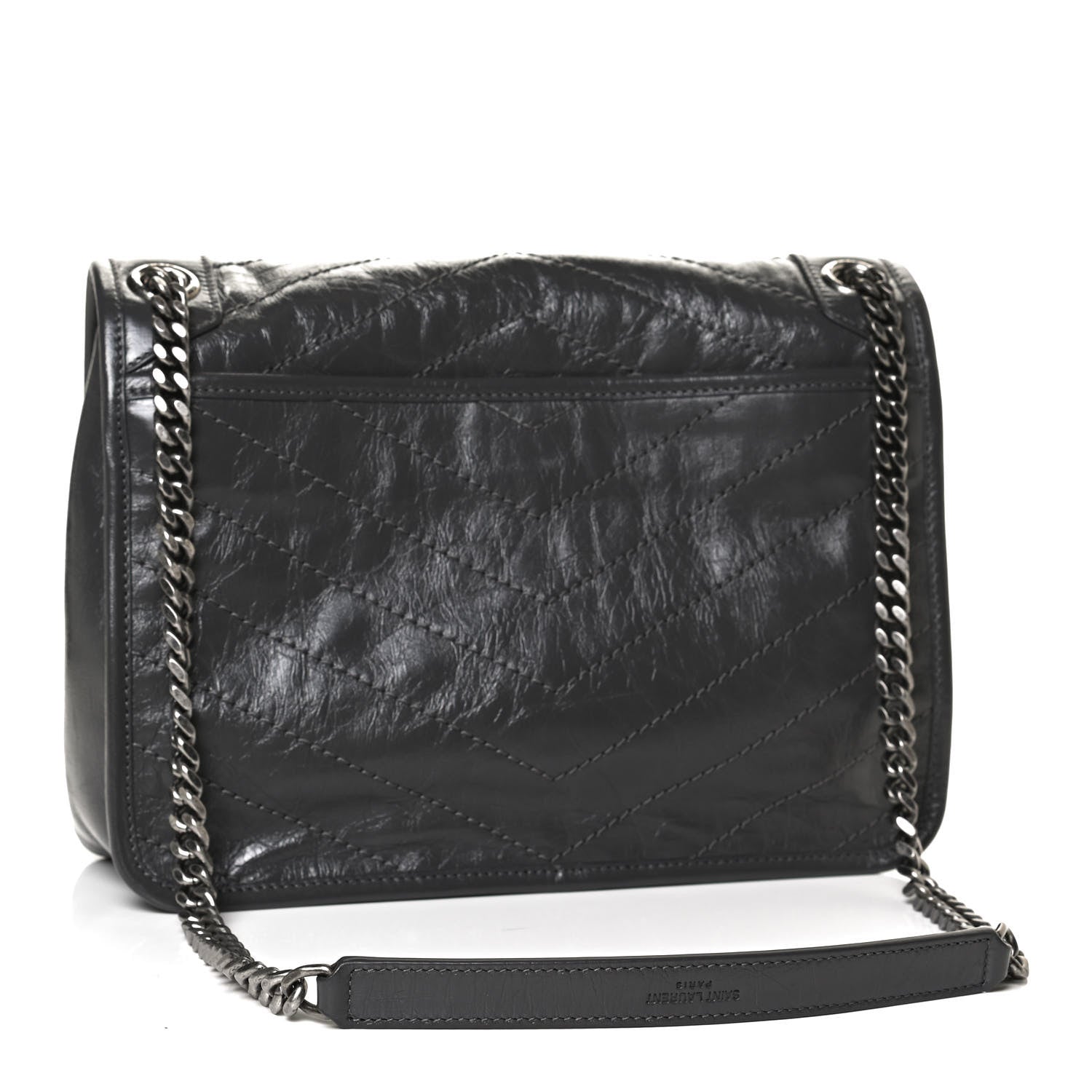 Saint Laurent Crinkled Calfskin Matelasse Monogram Medium Niki Chain Satchel Storm 3 of 12