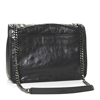 Saint Laurent Crinkled Calfskin Matelasse Monogram Medium Niki Chain Satchel Storm 3 of 12