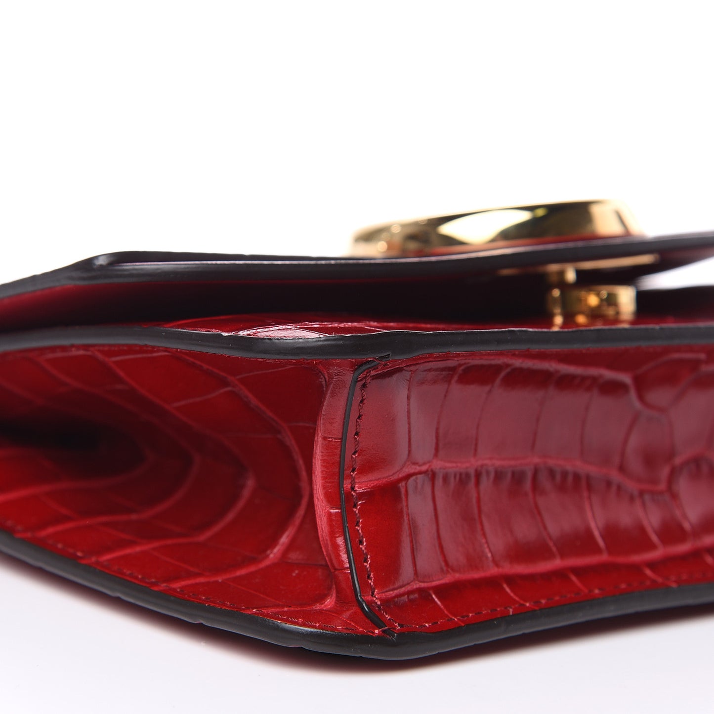 Calfskin Crocodile Embossed C Clutch With Chain Red