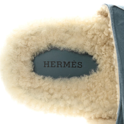 Hermes Suede Goatskin Woolskin Womens Chypre Sandals 36 Bleu Pinede 6 of 9