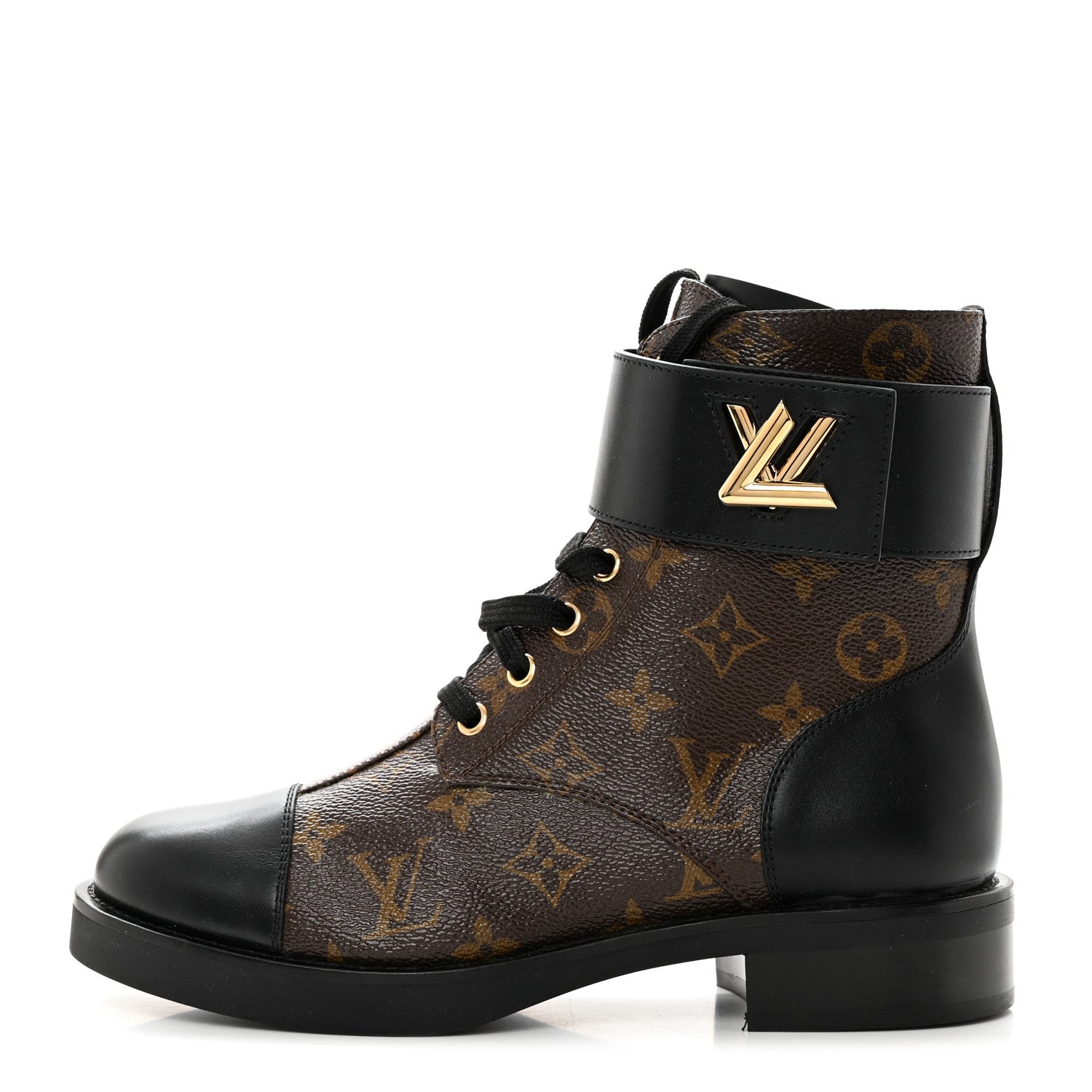 Louis Vuitton Calfskin Monogram Wonderland Flat Ranger Boots 38 Black 1 of 8