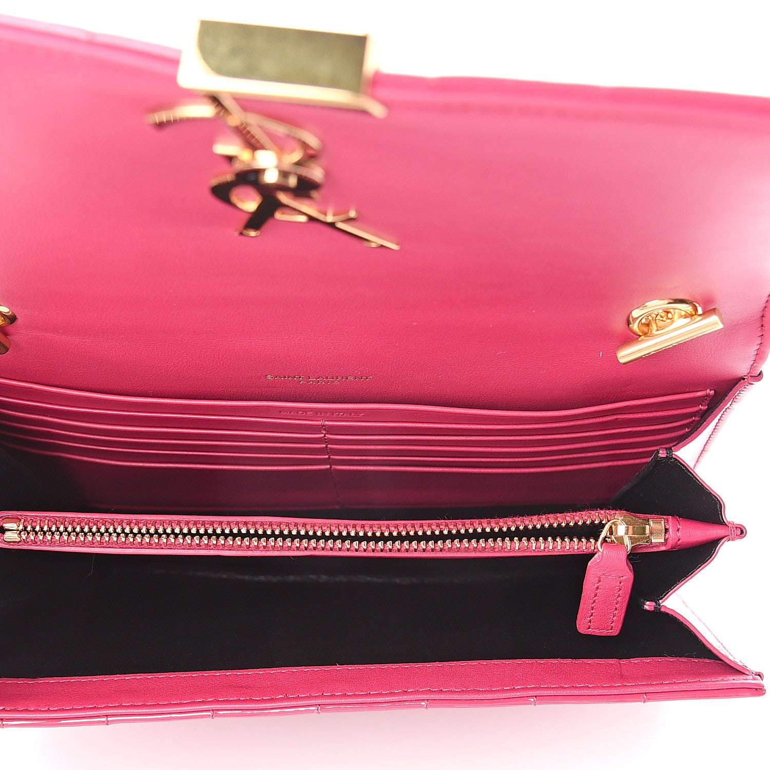 Saint Laurent Patent Calfskin Matelasse Monogram Vicky Chain Wallet Neon Bubblegum 4 of 6