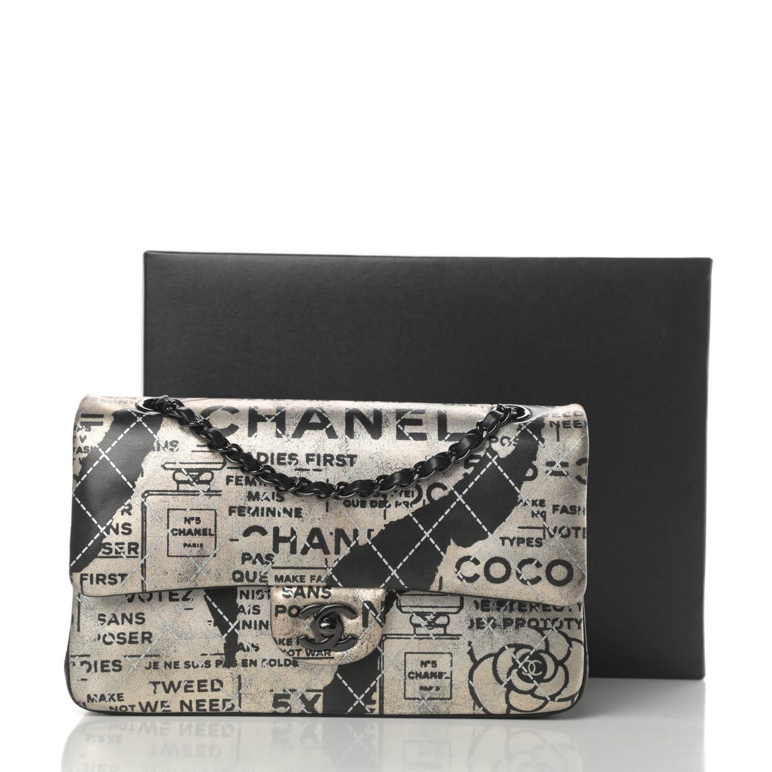 Chanel Lambskin Hand Painted Medium Double Flap Black 13 of 13