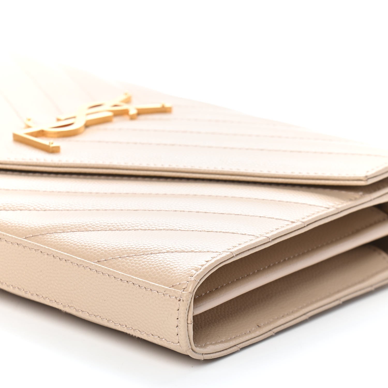 Saint Laurent Grain De Poudre Matelasse Chevron Monogram Chain Wallet Nude Powder 10 of 10
