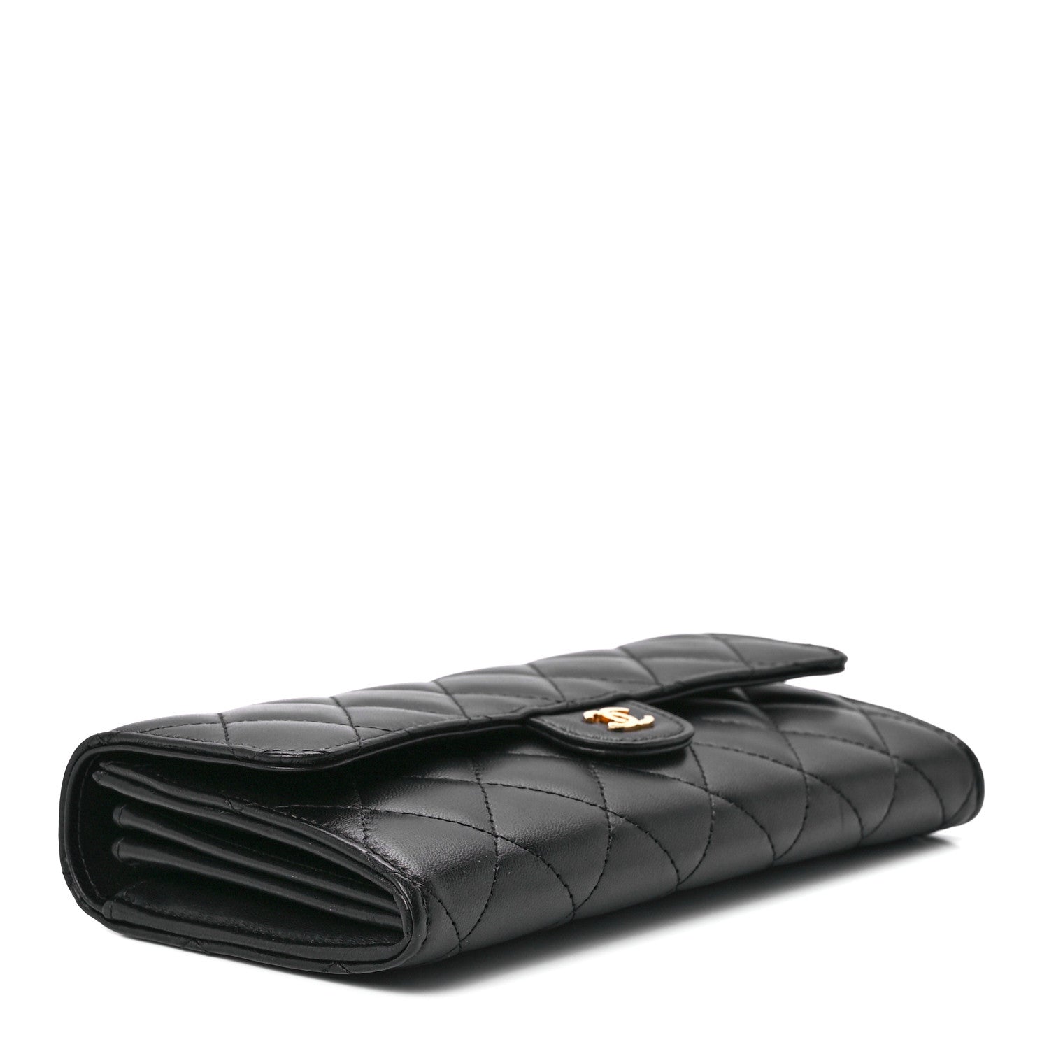 Chanel Lambskin Quilted Large Gusset Flap Wallet Black 4 of 12
