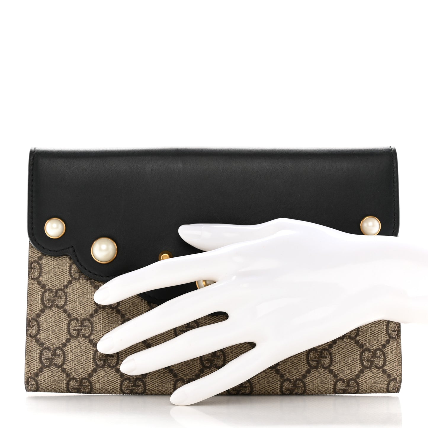 GG Supreme Monogram Mini Peony Pearly Clutch Black