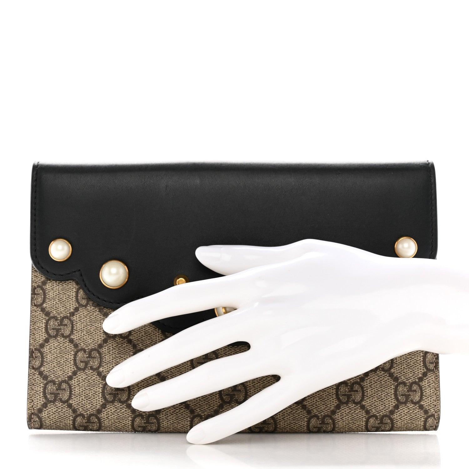 Gucci GG Supreme Monogram Mini Peony Pearly Clutch Black 2 of 12