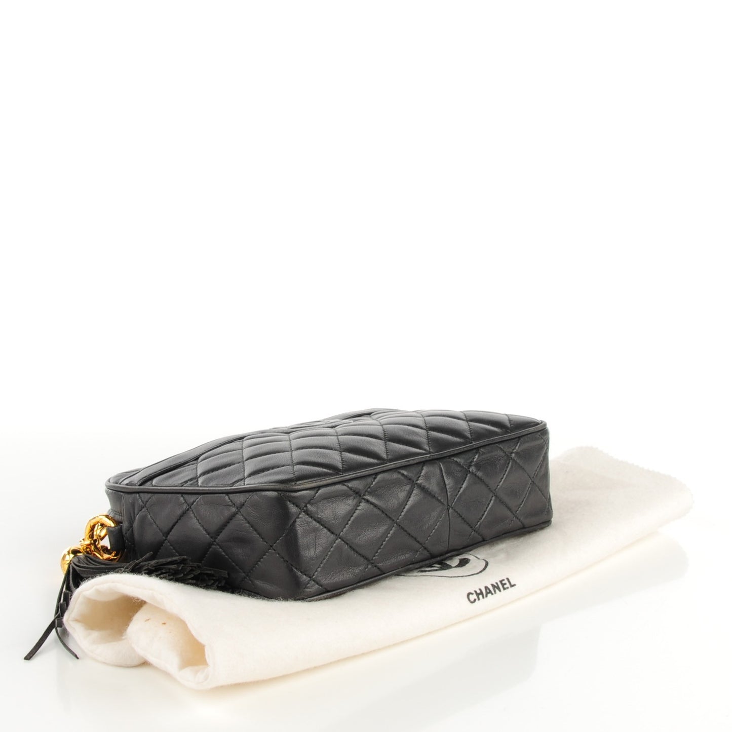 Lambskin Quilted Tassel Camera Case Dark Grey