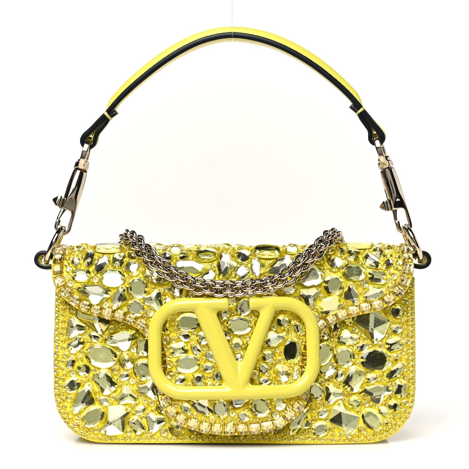 Valentino Garavani Crystal Nappa Enamel Vlogo Small Loco Shoulder Bag Lemon Cedar 1 of 10