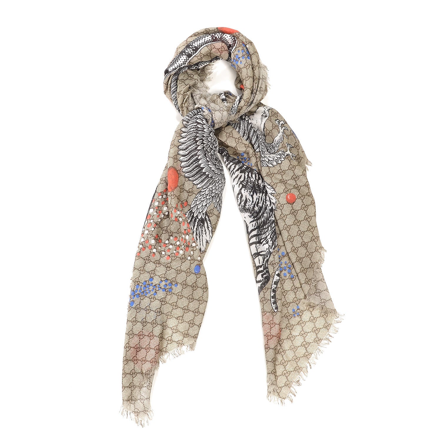 Gucci Silk Monogram Space Animals Scarf Beige 1 of 6