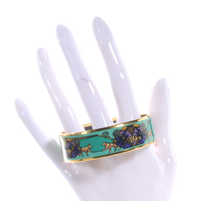 Hermes Enamel Printed Tiger Leopard Wide Bracelet 65 Green 2 of 5