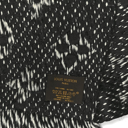 Louis Vuitton Wool Silk Logomania Scarf Black White 3 of 3