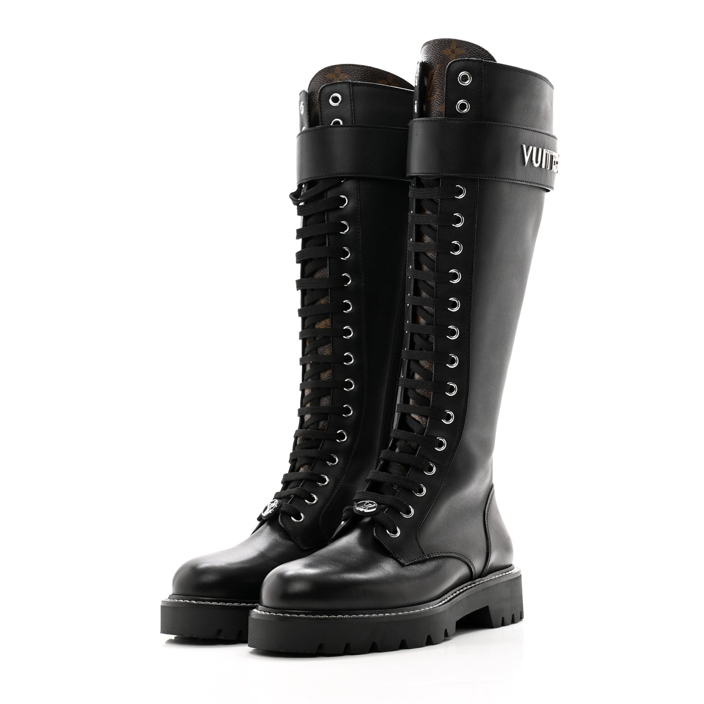 Monogram Calfskin Territory Tall Lace Up Ranger Boots 36 Black