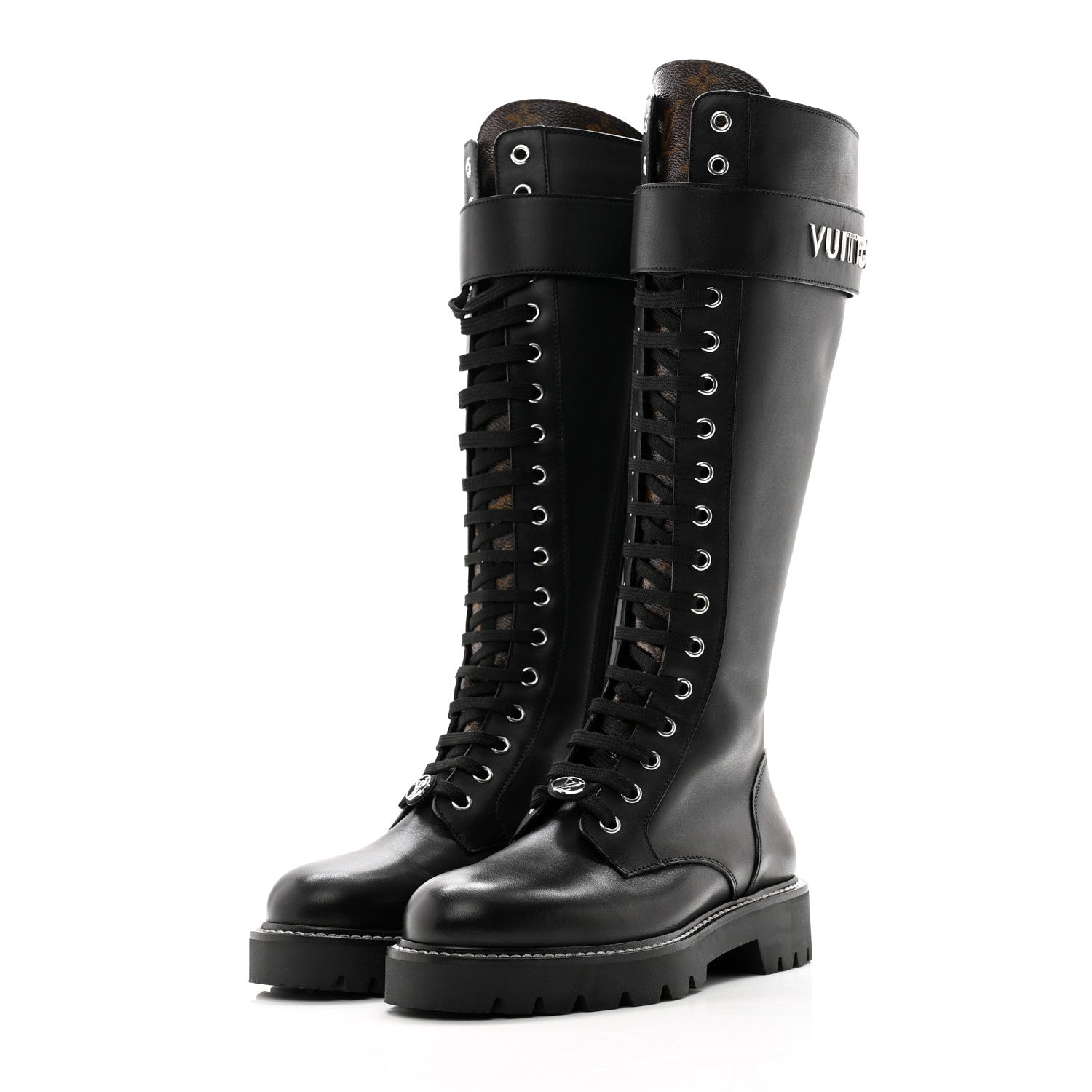 Louis Vuitton Monogram Calfskin Territory Tall Lace Up Ranger Boots 36 Black 3 of 8