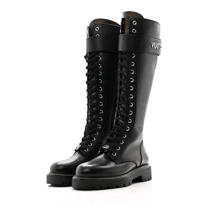 Louis Vuitton Monogram Calfskin Territory Tall Lace Up Ranger Boots 36 Black 3 of 8
