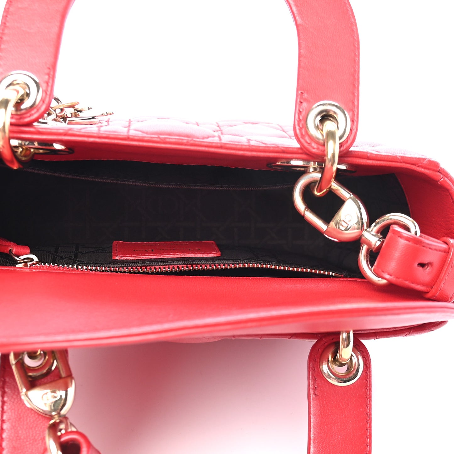 Lambskin Cannage Small Lucky Badges My Lady Dior Red