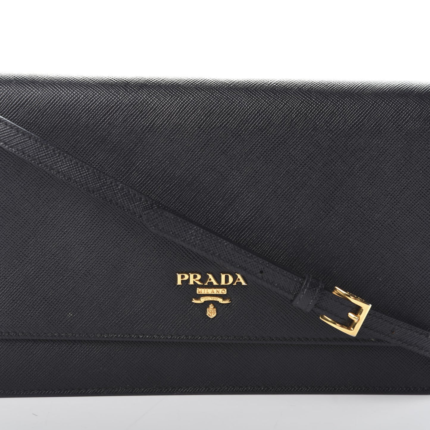 Saffiano Metal Flap Wallet With Strap Black