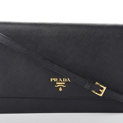 Prada Saffiano Metal Flap Wallet With Strap Black 6 of 9