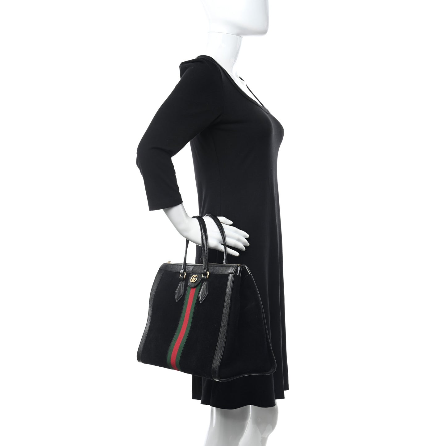 Suede Patent GG Web Medium Ophidia Tote Bag Black