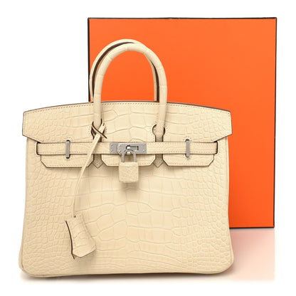 Hermes Matte Alligator Birkin 25 Vanille 13 of 13