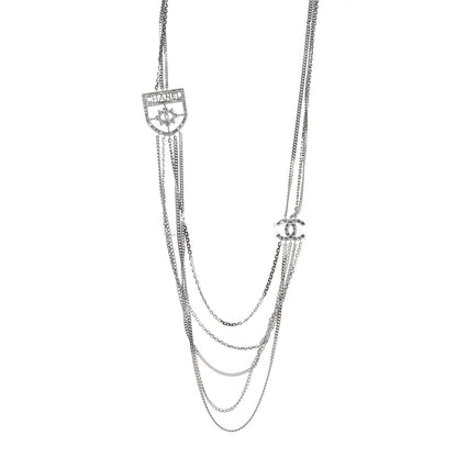 Chanel Baguette Crystal CC Shield Multi Strand Long Chain Necklace Silver 1 of 6