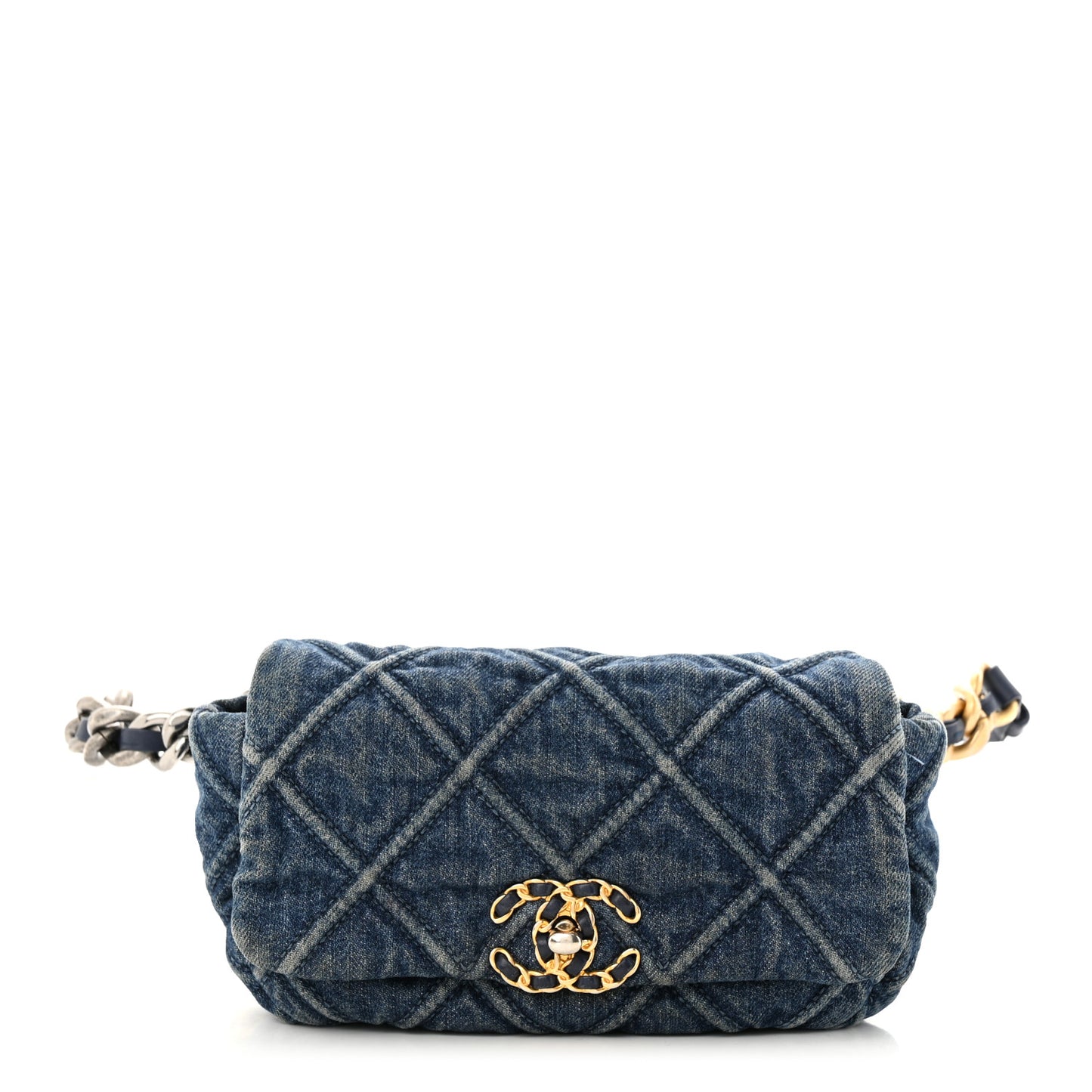 Denim Quilted Chanel 19 Belt Bag Blue