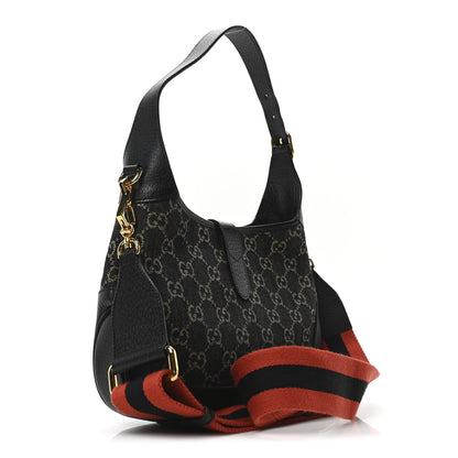 Gucci Jacquard Denim GG Monogram Small Jackie 1961 Hobo Black Ivory 3 of 10