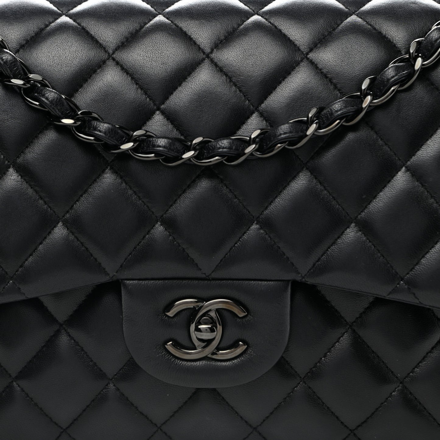 Lambskin Quilted Jumbo Double Flap So Black