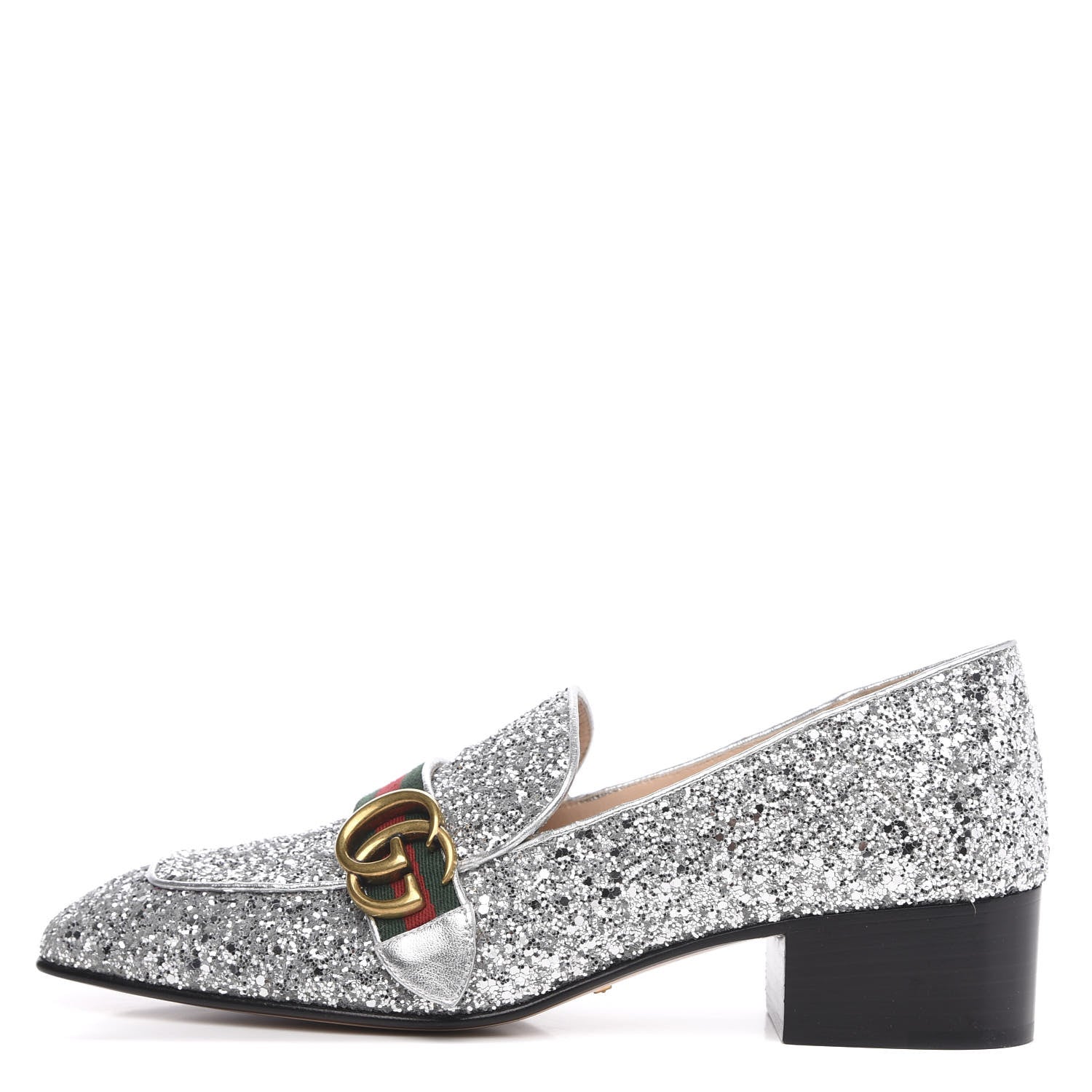 Gucci Glitter Web Peyton Loafers 40.5 Silver 1 of 9