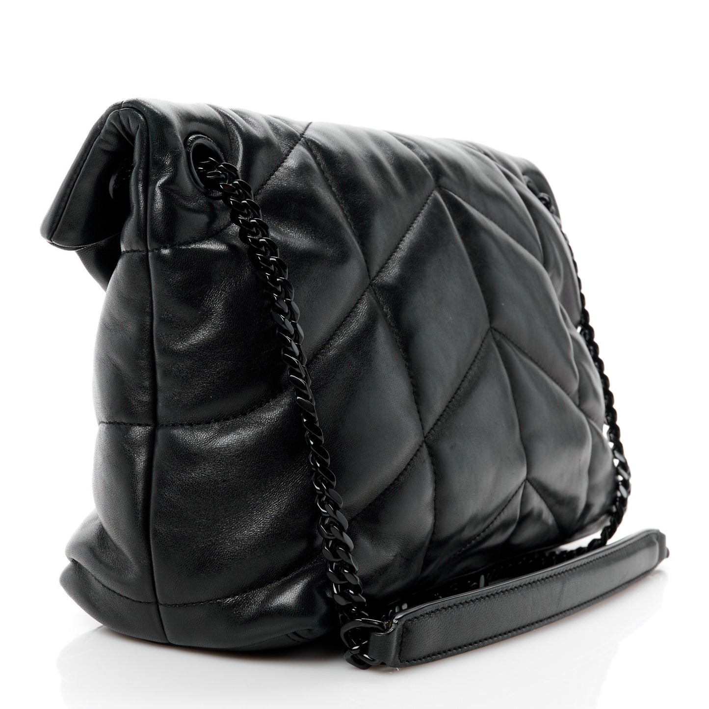 Lambskin Quilted Monogram Monochrome Small Loulou Puffer Chain Satchel Black