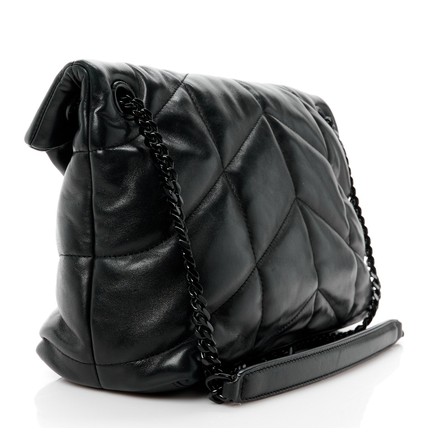 Saint Laurent Lambskin Quilted Monogram Monochrome Small Loulou Puffer Chain Satchel Black 3 of 12
