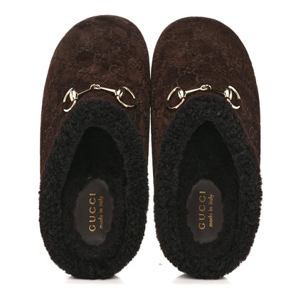 Gucci Suede GG Debossed Shearling Womens Horsebit Mules 36 Dark Brown 2 of 8