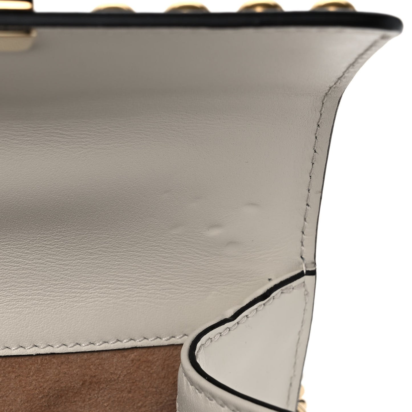 Calfskin Floral Embroidered Small Padlock Shoulder Bag White