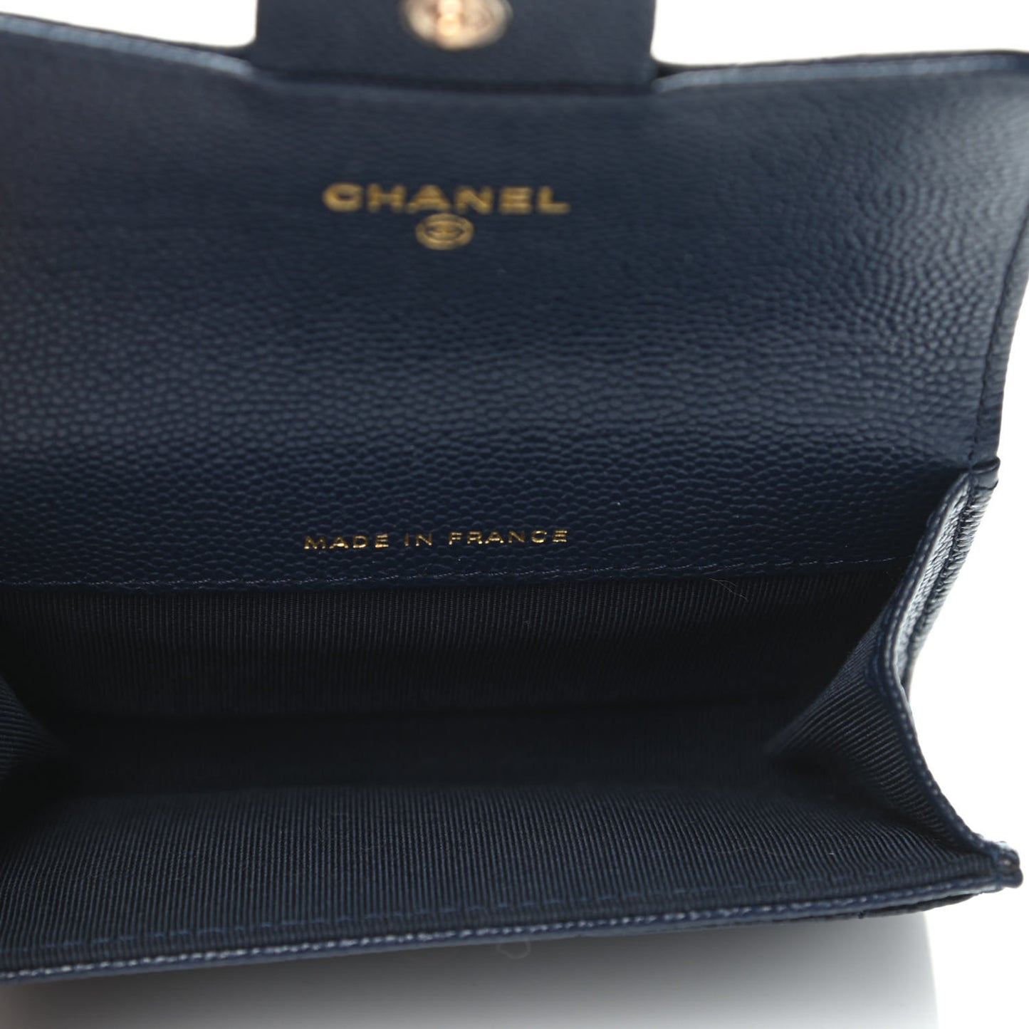 Caviar Quilted Flap Card Holder Wallet Navy Blue