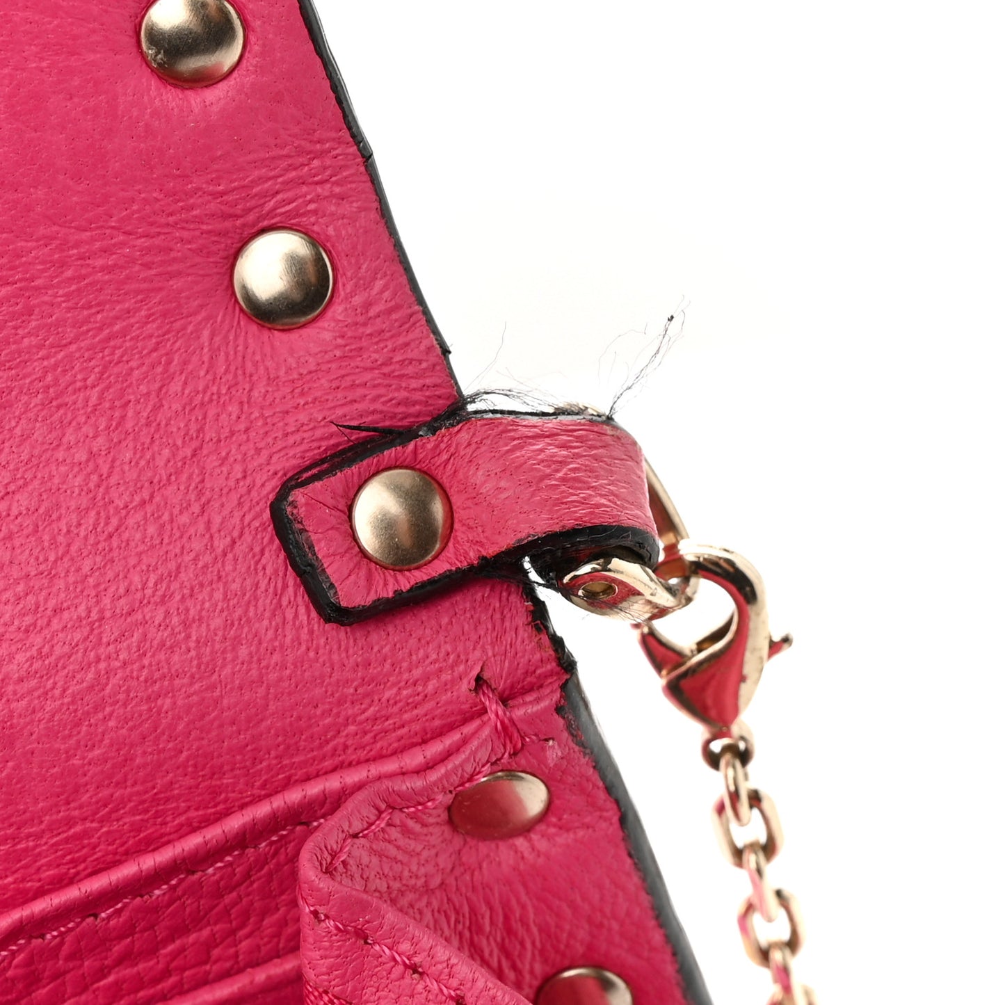 Metallic Pebbled Calfskin Rockstud Flap Wallet On Chain Peony