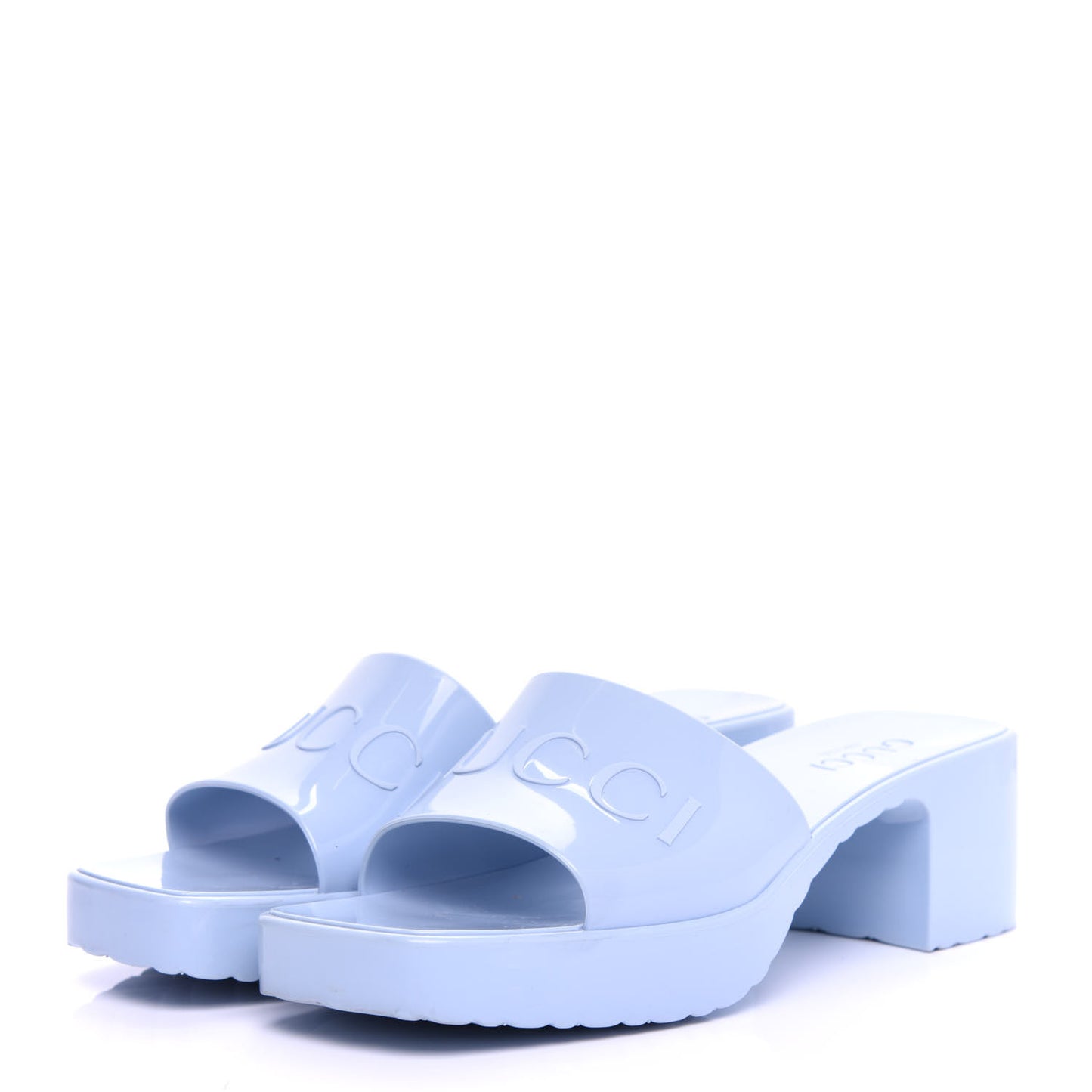 Rubber Gucci Logo Womens Platform 20/60mm Slide Sandals 37 Porcelain Light Blue