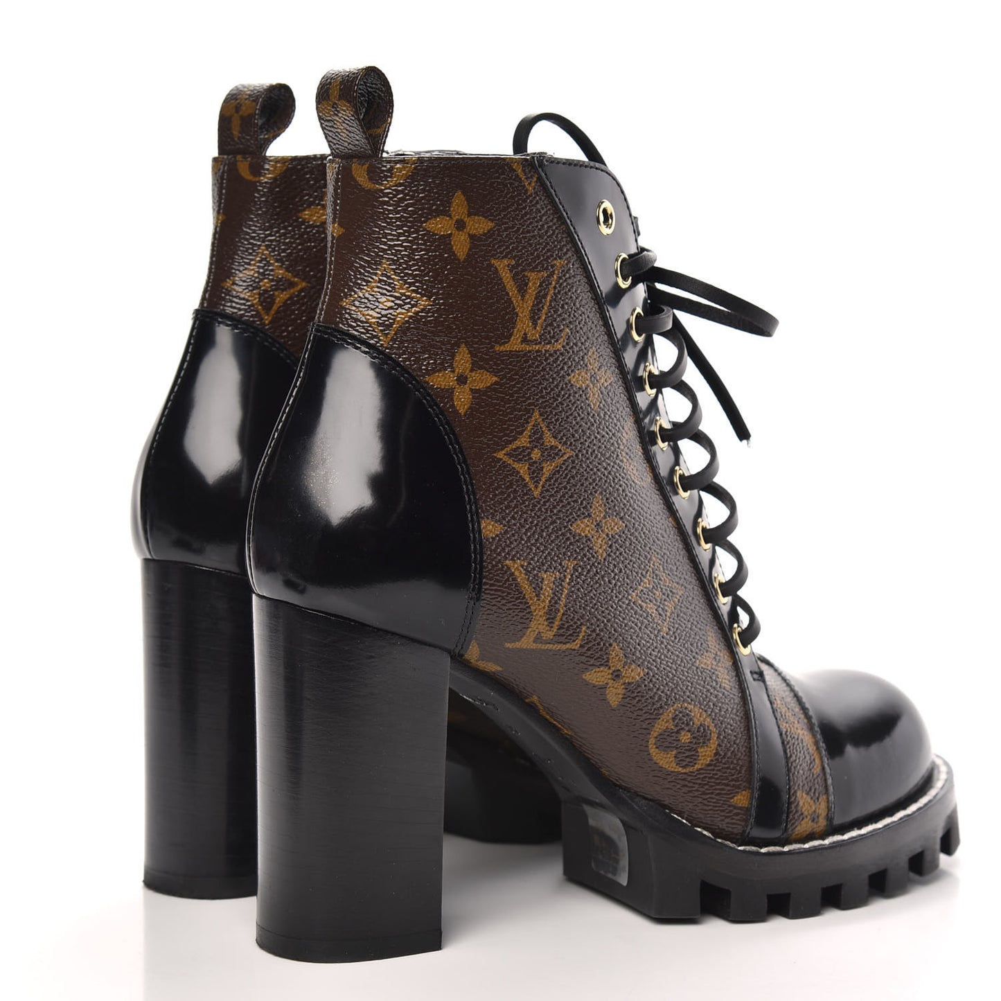 Patent Calfskin Monogram Star Trail Ankle Boots 38 Black