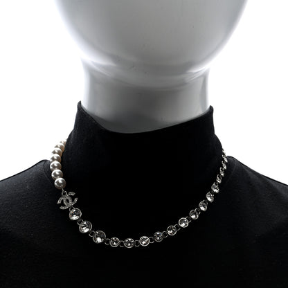 Chanel Pearl Crystal CC Choker Necklace Silver 2 of 5