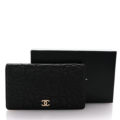 Chanel Lambskin Camellia Embossed Yen Wallet Black 9 of 9
