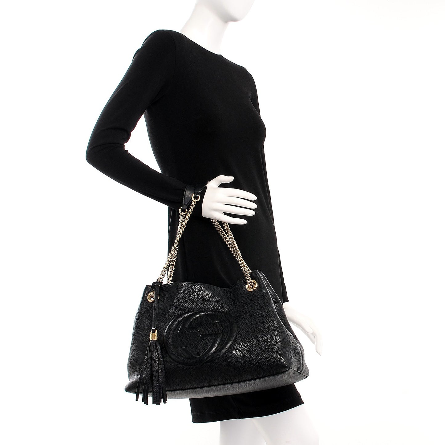 Pebbled Calfskin Medium Soho Chain Shoulder Bag Black