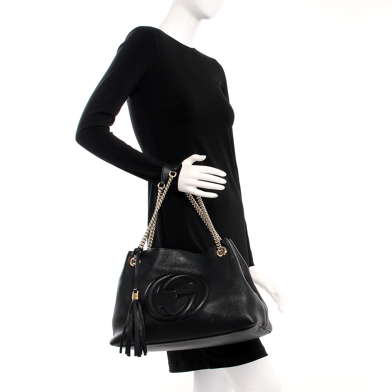 Gucci Pebbled Calfskin Medium Soho Chain Shoulder Bag Black 2 of 7