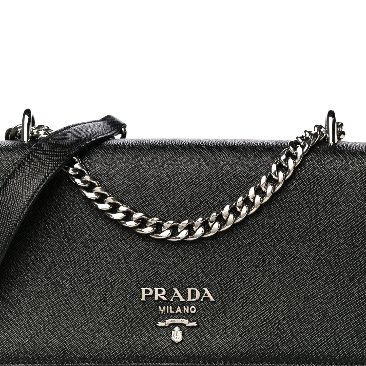 Saffiano Tessuto Nylon Chain Shoulder Bag Black