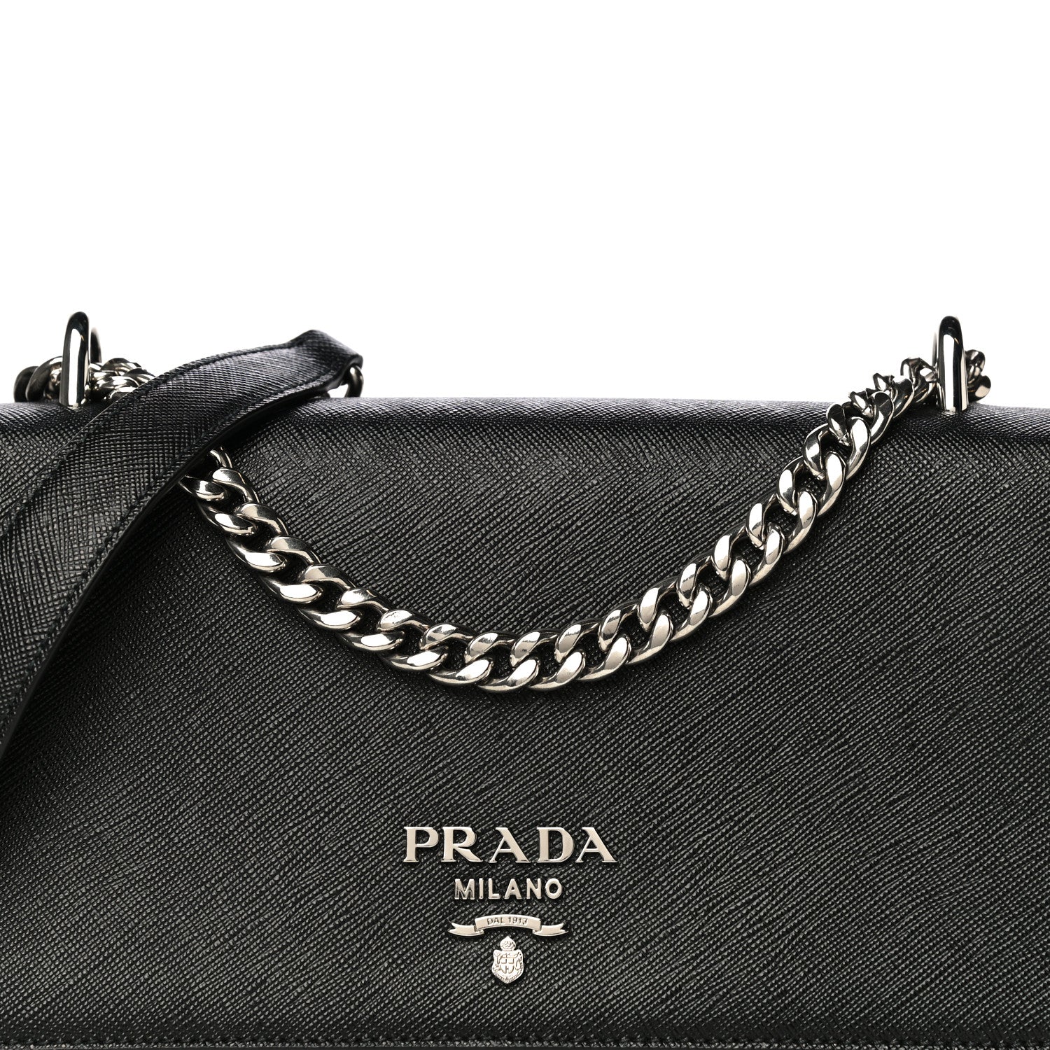 Prada Saffiano Tessuto Nylon Chain Shoulder Bag Black 9 of 13