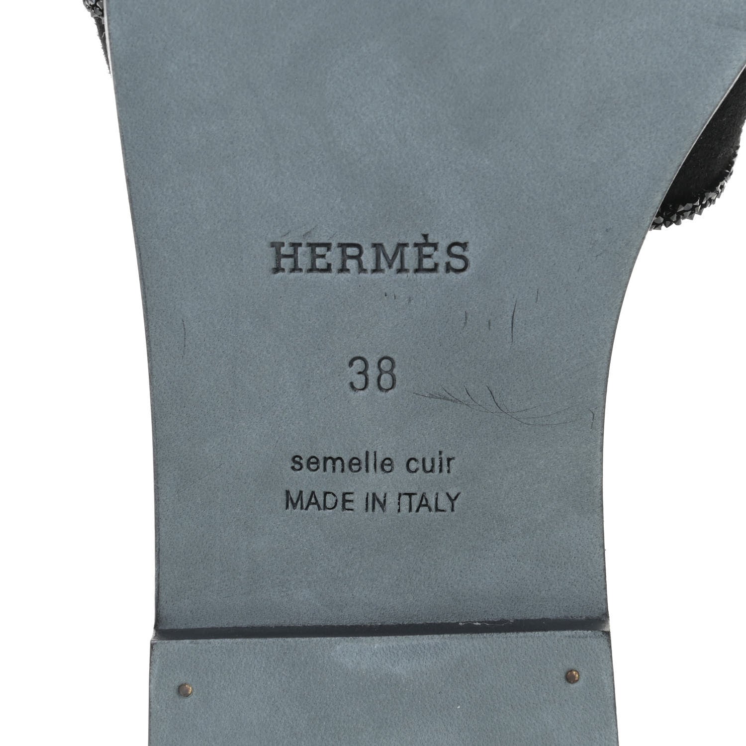 Hermes Suede Goatskin Crystal Oran Sandals 38 Black 11 of 13