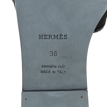 Hermes Suede Goatskin Crystal Oran Sandals 38 Black 11 of 13