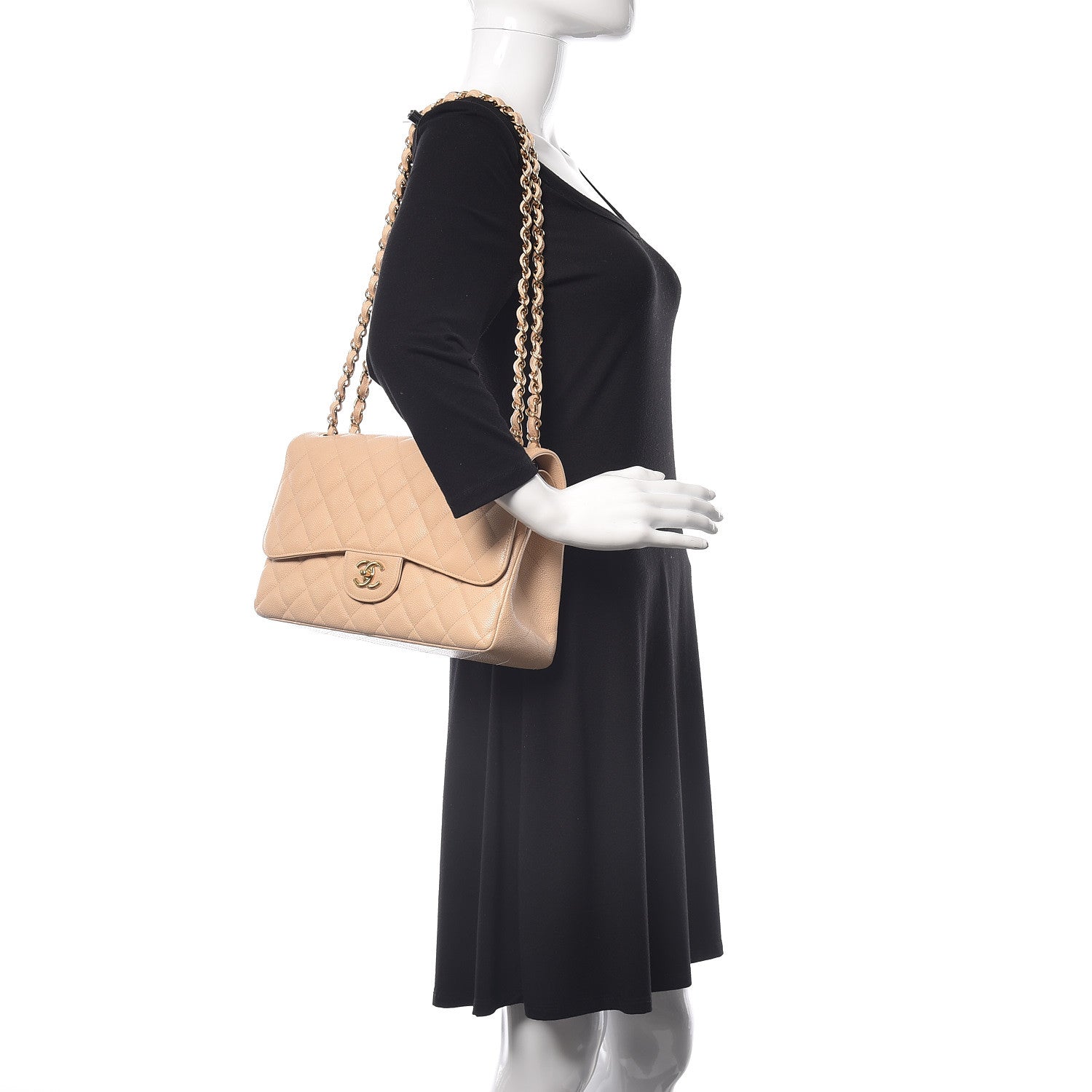 Chanel Caviar Quilted Jumbo Double Flap Beige Clair 2 of 14