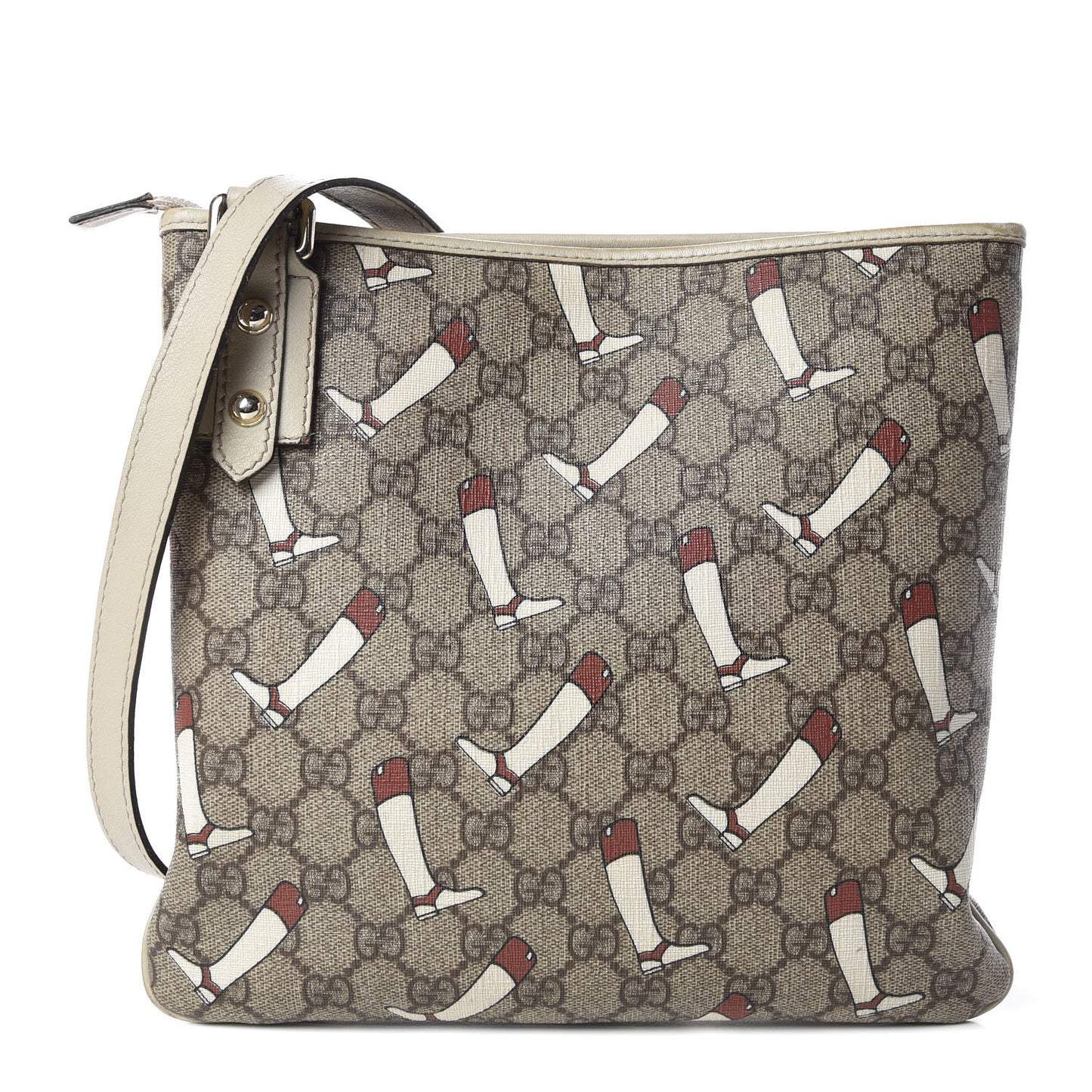 GG Plus Monogram Boot Flat Messenger Bag Beige Off White