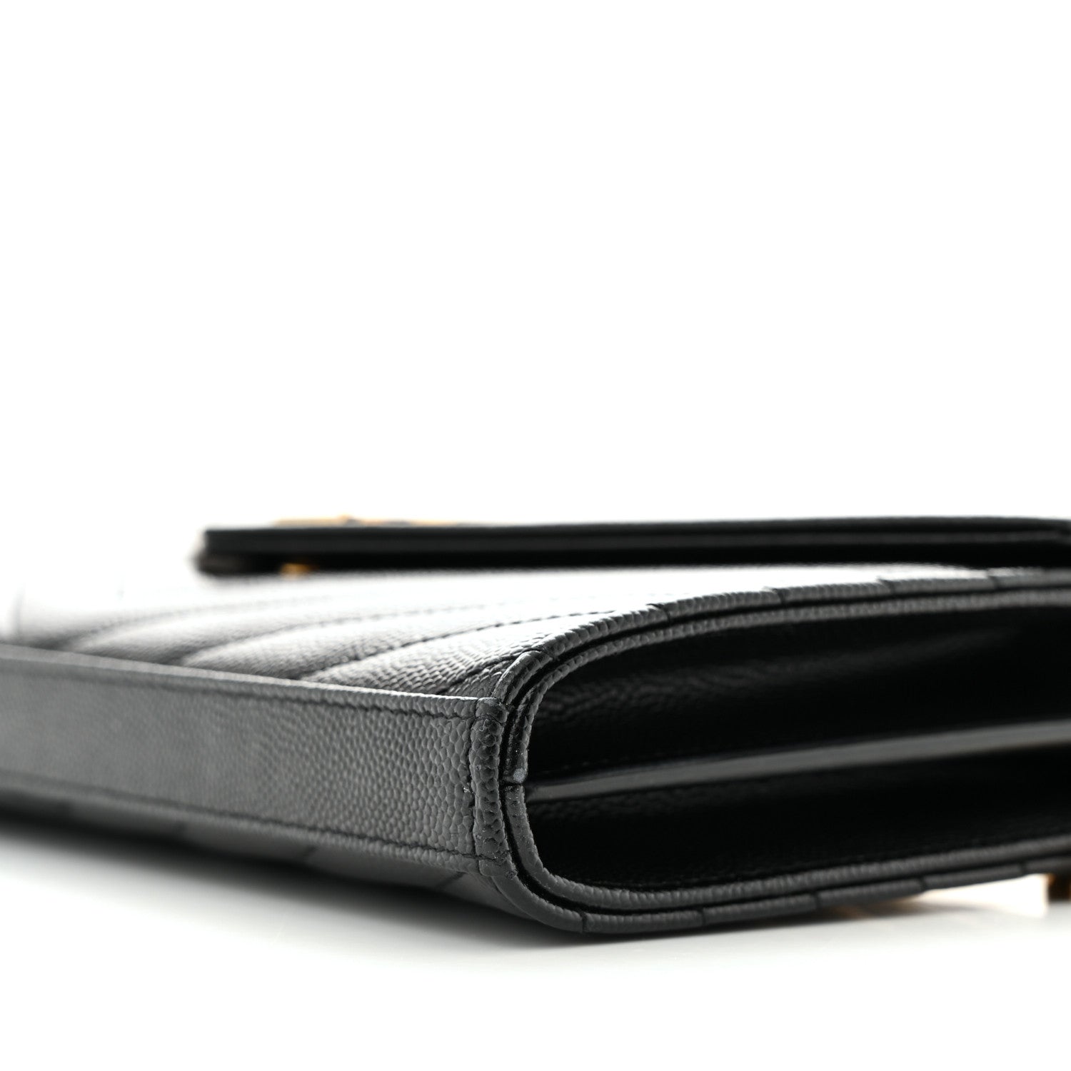 Saint Laurent Grain De Poudre Matelasse Chevron Monogram Chain Wallet Black 8 of 13