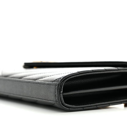 Saint Laurent Grain De Poudre Matelasse Chevron Monogram Chain Wallet Black 8 of 13